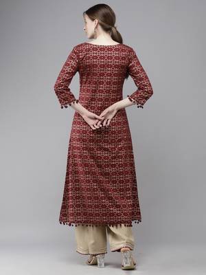 Indo Era Maroon Printed A-line Kurta 2