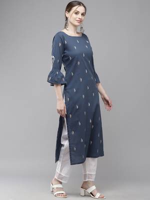 Indo Era Navy Blue Printed Straight Kurta 3