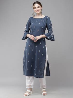 Indo Era Navy Blue Printed Straight Kurta 4