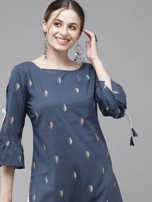 Indo Era Navy Blue Printed Straight Kurta 5