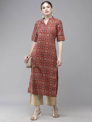 Indo Era Red Bandhani Printed Straight Kurta 1