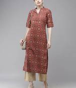 Indo Era Red Bandhani Printed Straight Kurta