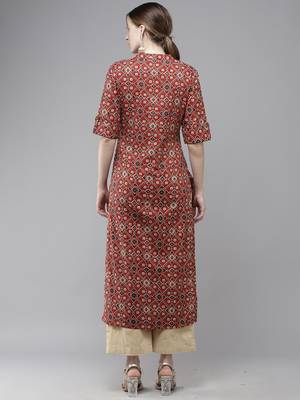 Indo Era Red Bandhani Printed Straight Kurta 2