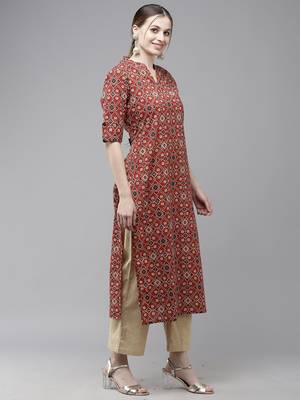 Indo Era Red Bandhani Printed Straight Kurta 3