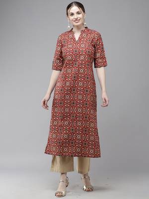 Indo Era Red Bandhani Printed Straight Kurta 4