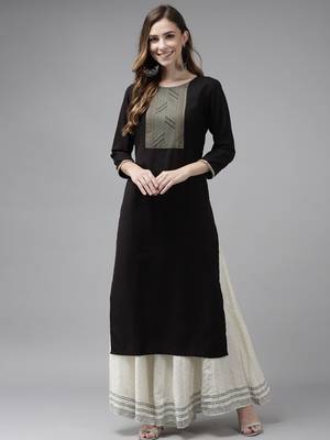 Indo Era Black Solid Straight Kurta 1