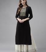 Indo Era Black Solid Straight Kurta