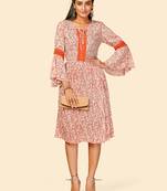 Vbuyz Women's Printed & Lace Work Anarkali Rayon Crape Orange Stitched Kurta