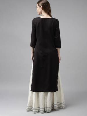 Indo Era Black Solid Straight Kurta 2