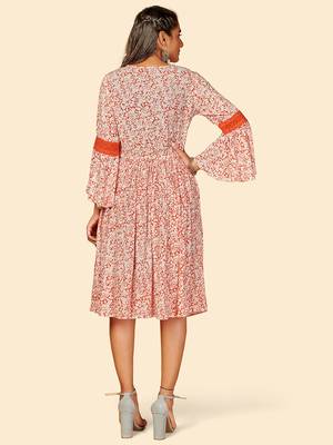 Vbuyz Women's Printed & Lace Work Anarkali Rayon Crape Orange Stitched Kurta 3