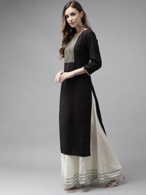 Indo Era Black Solid Straight Kurta 3