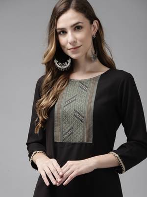 Indo Era Black Solid Straight Kurta 5