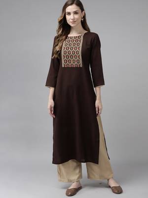 Indo Era Brown Solid Straight Kurta 1