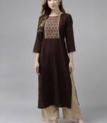 Indo Era Brown Solid Straight Kurta
