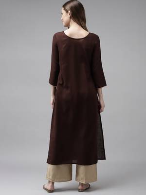 Indo Era Brown Solid Straight Kurta 2