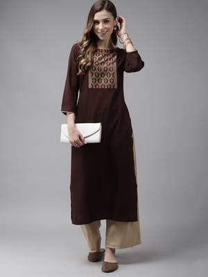 Indo Era Brown Solid Straight Kurta 4