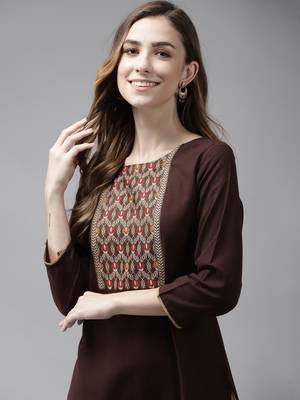 Indo Era Brown Solid Straight Kurta 5