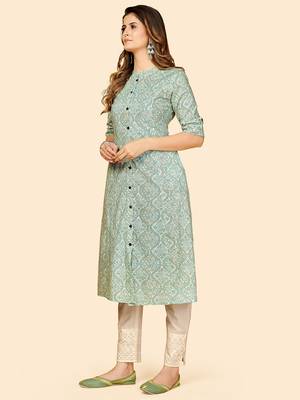 Vbuyz Women's Printed A Line Cotton Sky Blue Stitched Kurta 4