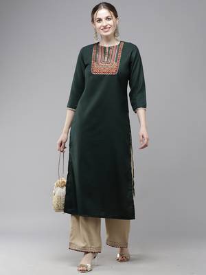 Indo Era Green Solid Straight Kurta 1