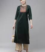 Indo Era Green Solid Straight Kurta