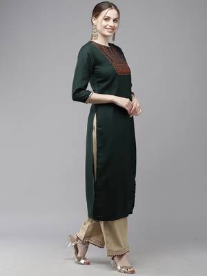 Indo Era Green Solid Straight Kurta 3