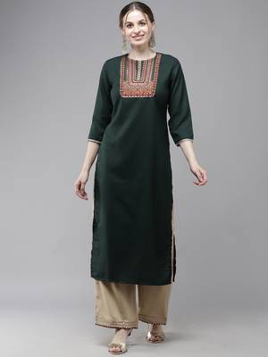 Indo Era Green Solid Straight Kurta 4