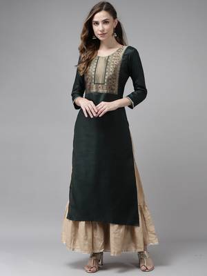 Indo Era Green Solid Straight Kurta 1