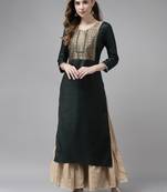 Indo Era Green Solid Straight Kurta