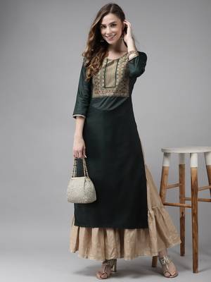 Indo Era Green Solid Straight Kurta 4