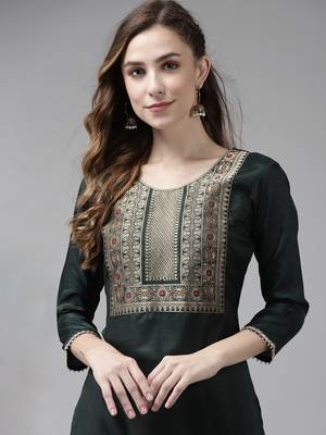 Indo Era Green Solid Straight Kurta 5