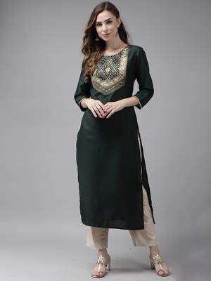 Indo Era Green Solid Straight Kurta 1
