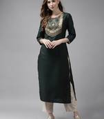 Indo Era Green Solid Straight Kurta