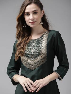 Indo Era Green Solid Straight Kurta 5