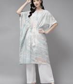 Indo Era Grey Printed A-line Kaftan