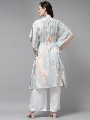 Indo Era Grey Printed A-line Kaftan 2