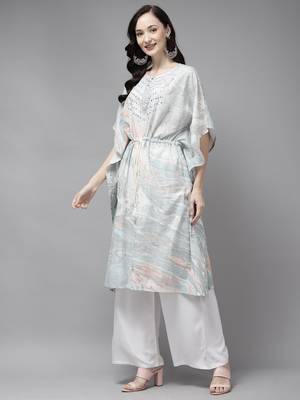 Indo Era Grey Printed A-line Kaftan 3