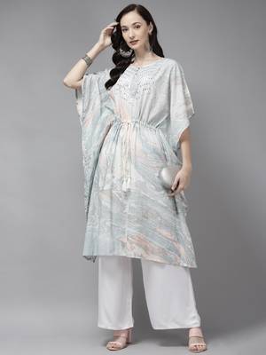 Indo Era Grey Printed A-line Kaftan 4