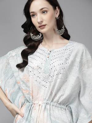 Indo Era Grey Printed A-line Kaftan 5