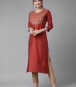 Indo Era Orange Embroidered Straight Kurta