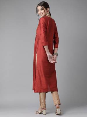 Indo Era Orange Embroidered Straight Kurta 2