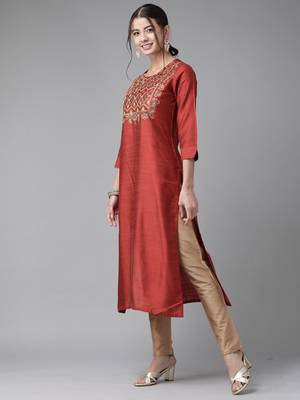 Indo Era Orange Embroidered Straight Kurta 3