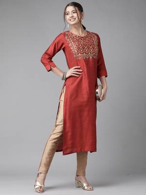 Indo Era Orange Embroidered Straight Kurta 4