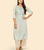 Vbuyz Women's Embroidered Straight Cotton Light Grey Stitched Kurta