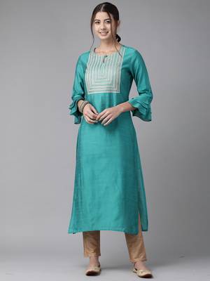 Indo Era Sea Green Embroidered Straight Kurta 1
