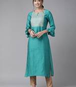 Indo Era Sea Green Embroidered Straight Kurta
