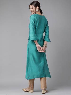Indo Era Sea Green Embroidered Straight Kurta 2