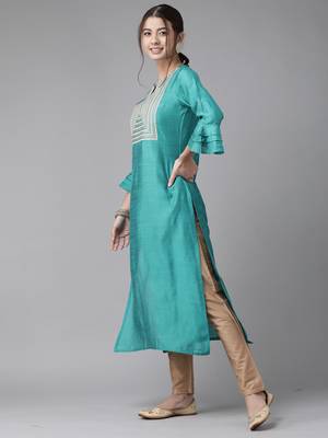 Indo Era Sea Green Embroidered Straight Kurta 3