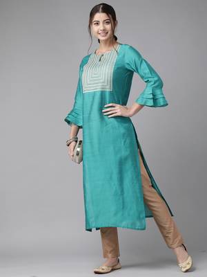 Indo Era Sea Green Embroidered Straight Kurta 4