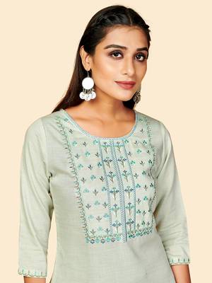 Vbuyz Women's Embroidered Straight Cotton Light Grey Stitched Kurta 6
