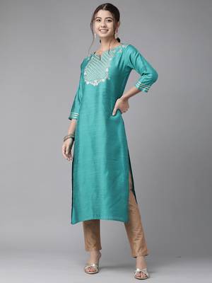 Indo Era Sea Green Embroidered Straight Kurta 1
